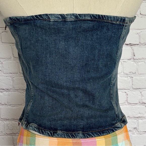 ZARA Strapless Cropped Corset-Style Blue Denim Tube Top—NWT—L - Picture 3 of 9